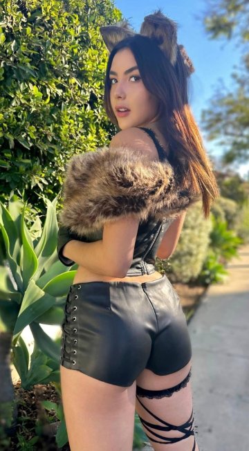 Andrea Botez Sexy Cat Leather Outfit Set Leaked - #4