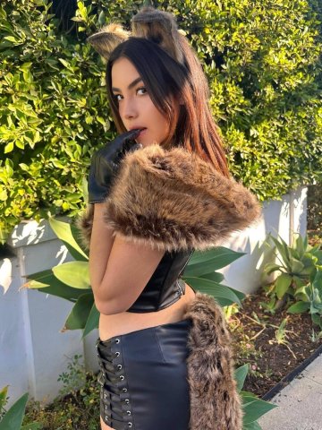 Andrea Botez Sexy Cat Leather Outfit Set Leaked - #3