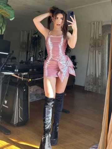 Andrea Botez Sexy Tight Shiny Dress Set Leaked - #4